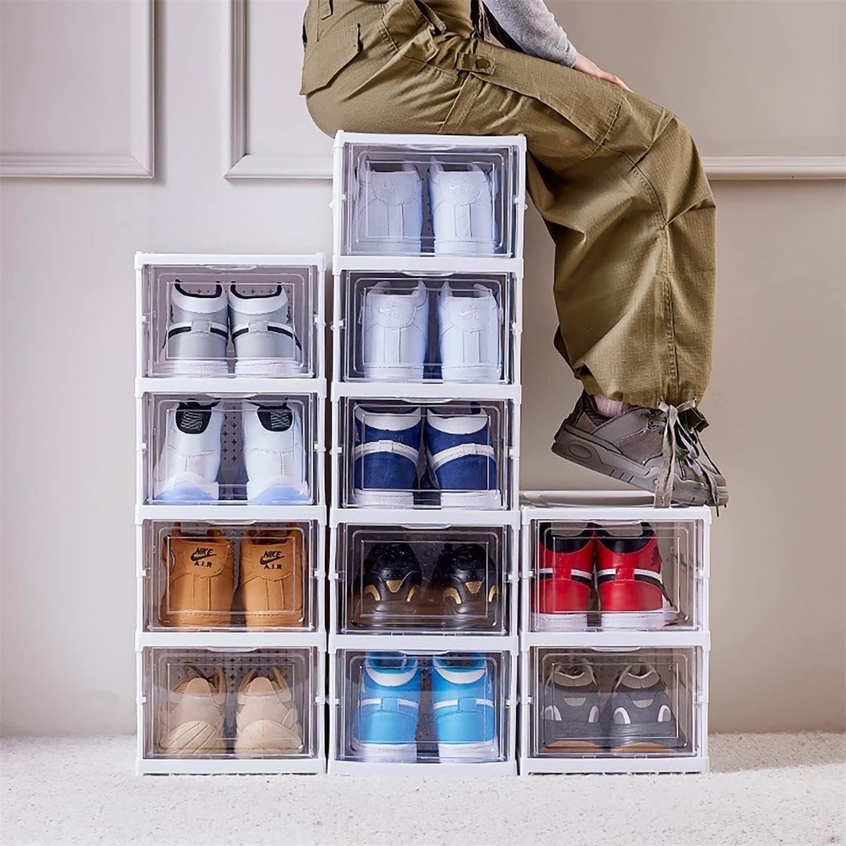 Arabest 6-Tier Foldable Shoe Storage Cabinet – Installation-Free Transparent Shoe Box Organizer, Dust-Proof Plastic Shoe Rack with Large Capacity Drawer Storage for Home & Closet