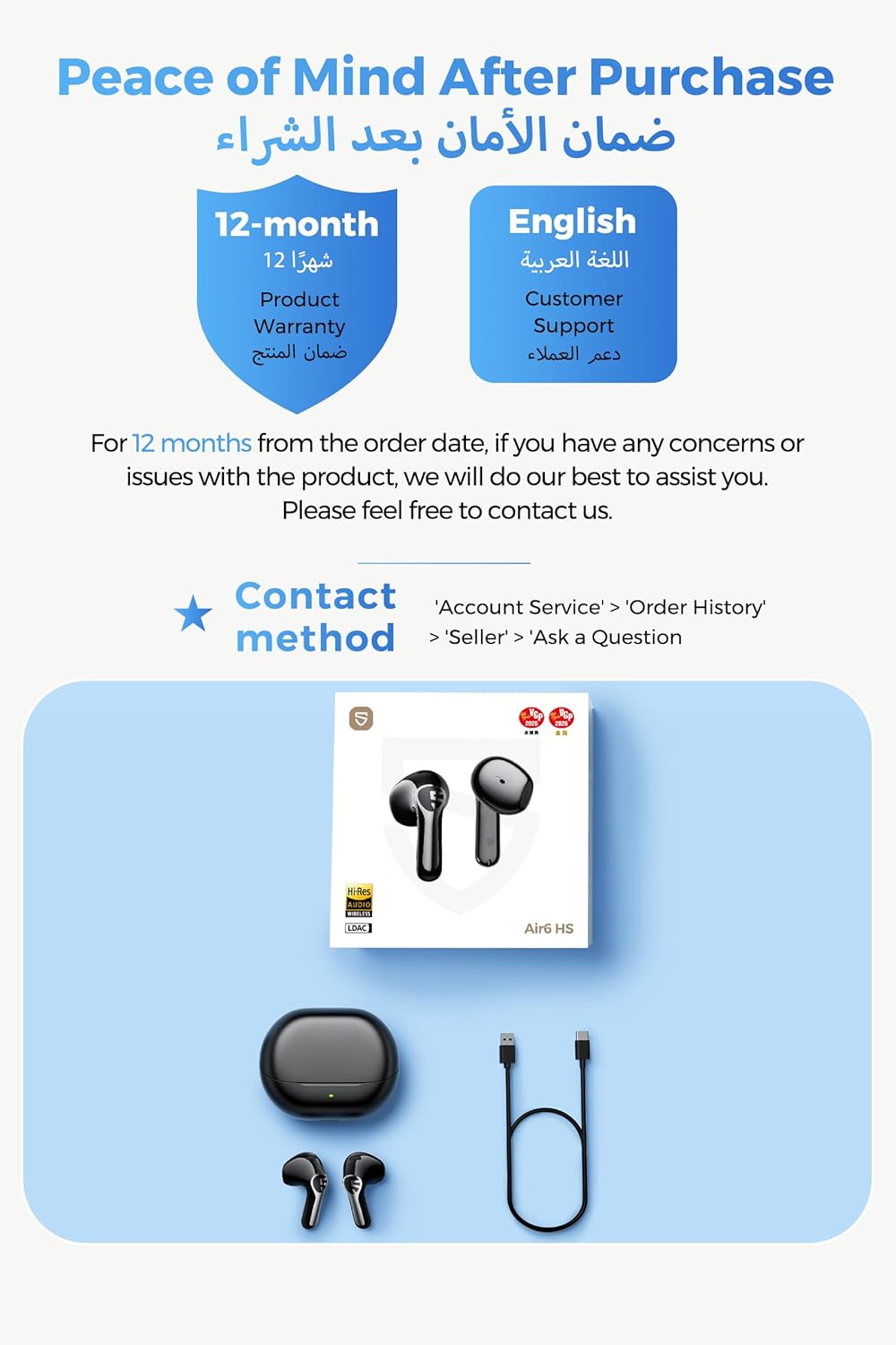 SOUNDPEATS Air6 HS Bluetooth 6.0 Wireless Earbuds with LDAC Hi-Res Audio, 13mm Triple-Magnet Driver, 45 Hours Playtime, AI 4-Mic ENC Noise Cancellation, IPX5 Waterproof & Fast Charging