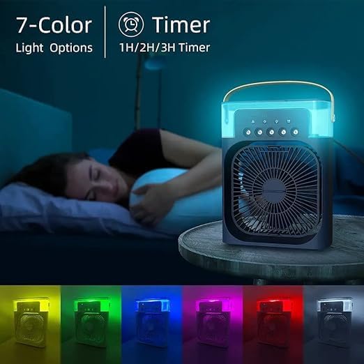 SEO Title:  OVA Portable Air Cooler Fan with Humidifier – Rechargeable Personal Mini Mist Fan, 3-Speed USB Desk Cooling Fan with LED Light for Home, Office, Bedroom & Shop