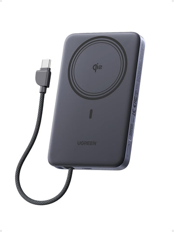 UGREEN 10000mAh MagSafe Power Bank Qi2 15W Magnetic Wireless Charger, MagFlow Air 13.9mm Ultra Slim, 30W Fast Charging, Built-in USB-C Cable, Flight Safe Battery Pack for iPhone 17/16/15 Series