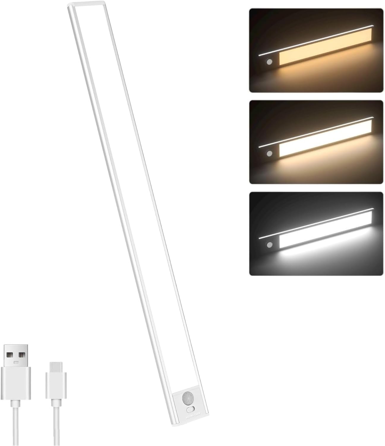 Motion Sensor Under Cabinet Lighting 40cm – Magnetic Rechargeable LED Closet Light, 3 Color Dimmable Under Counter Light for Kitchen, Wardrobe, Stairs & Cabinets