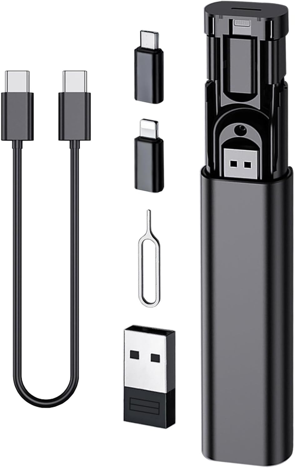 Multi USB Charging Adapter Cable Kit, USB C to Ligh-ting Adapter Box, Conversion Set USB A Type C Lightn-ing Micro Adapter Kit,60W Charging and Data Transfer Cable Kit Sim Tray Eject Tool Slots