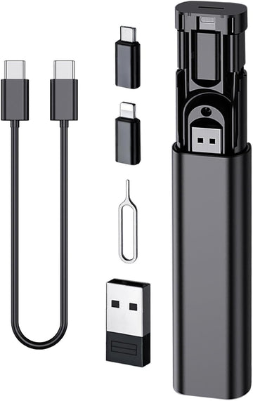 Multi USB Charging Adapter Cable Kit, USB C to Ligh-ting Adapter Box, Conversion Set USB A Type C Lightn-ing Micro Adapter Kit,60W Charging and Data Transfer Cable Kit Sim Tray Eject Tool Slots