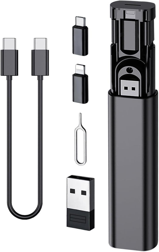 Multi USB Charging Adapter Cable Kit, USB C to Ligh-ting Adapter Box, Conversion Set USB A Type C Lightn-ing Micro Adapter Kit,60W Charging and Data Transfer Cable Kit Sim Tray Eject Tool Slots