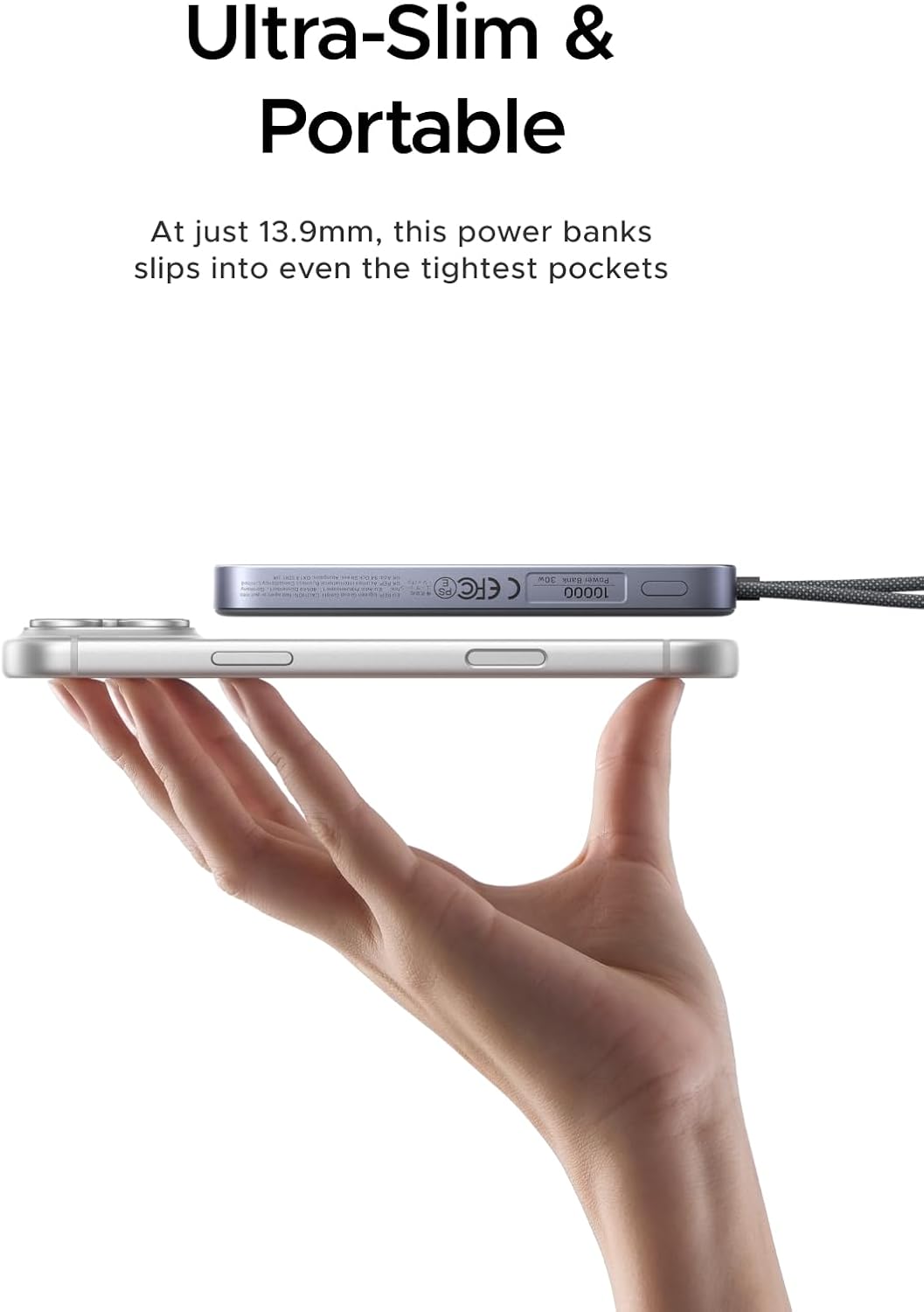 UGREEN 10000mAh MagSafe Power Bank Qi2 15W Magnetic Wireless Charger, MagFlow Air 13.9mm Ultra Slim, 30W Fast Charging, Built-in USB-C Cable, Flight Safe Battery Pack for iPhone 17/16/15 Series
