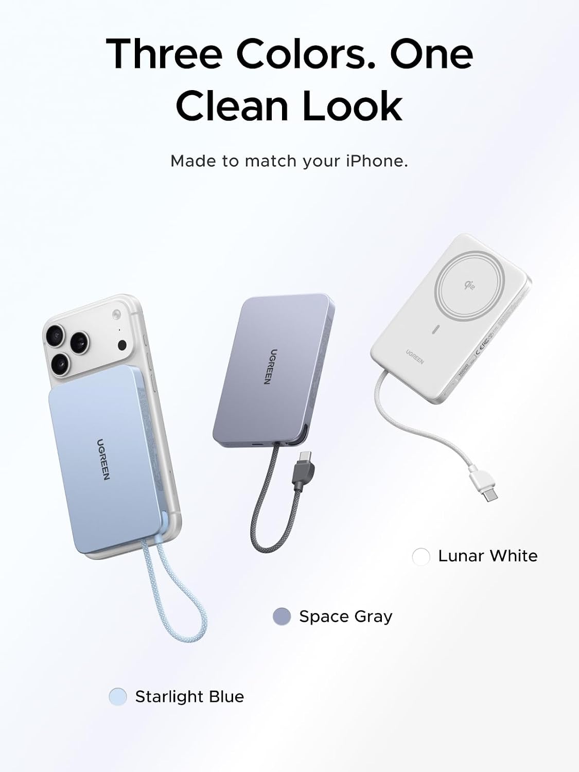 UGREEN 10000mAh MagSafe Power Bank Qi2 15W Magnetic Wireless Charger, MagFlow Air 13.9mm Ultra Slim, 30W Fast Charging, Built-in USB-C Cable, Flight Safe Battery Pack for iPhone 17/16/15 Series
