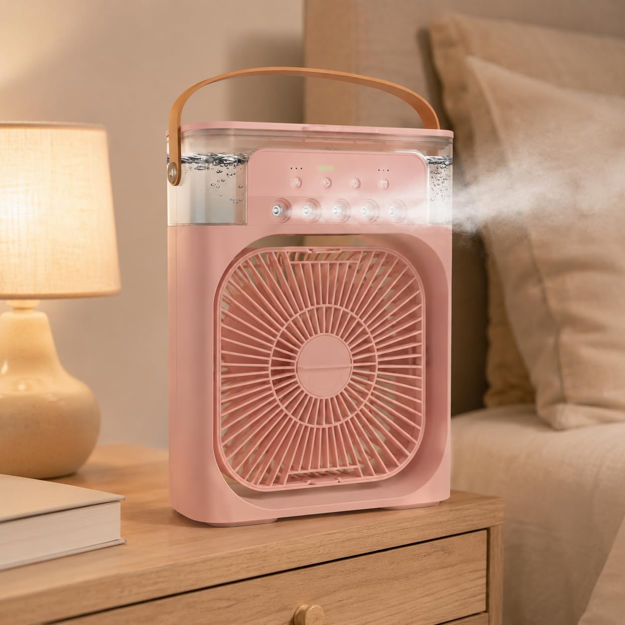 SEO Title:  OVA Portable Air Cooler Fan with Humidifier – Rechargeable Personal Mini Mist Fan, 3-Speed USB Desk Cooling Fan with LED Light for Home, Office, Bedroom & Shop