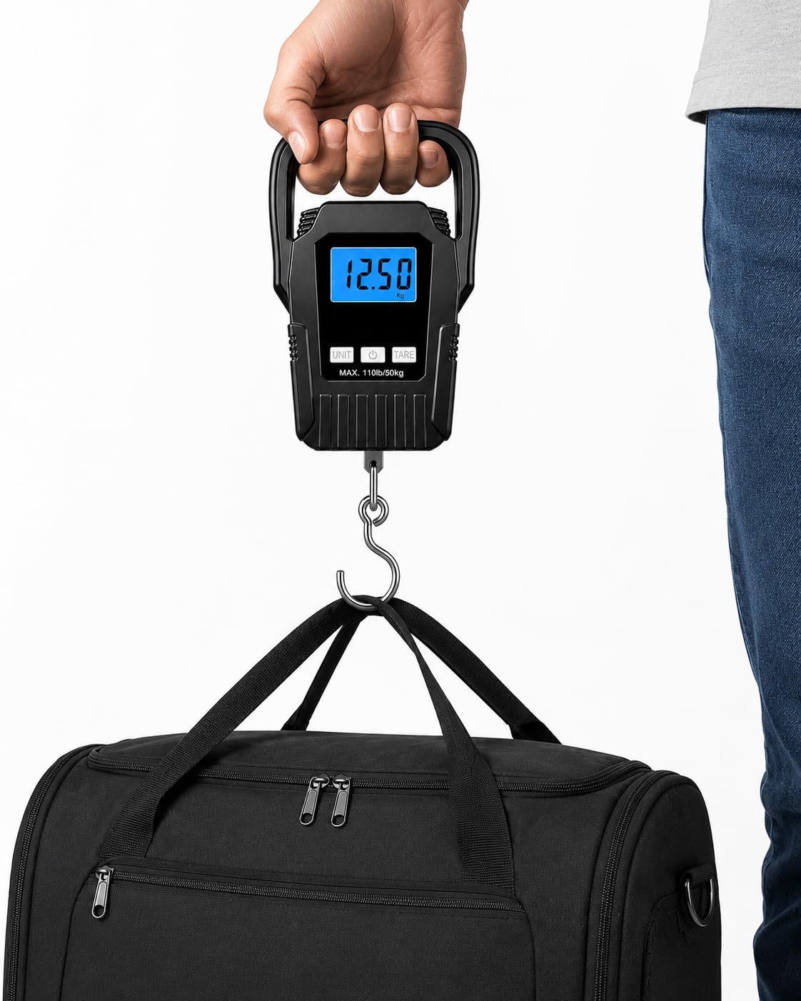 SEO Title:  Digital Fish Scale 110lb/50kg – Portable Electronic Hanging Fishing Scale with Backlit LCD Display, Large Handle, Luggage & Postal Weight Scale for Travel, Camping & Outdoor Use