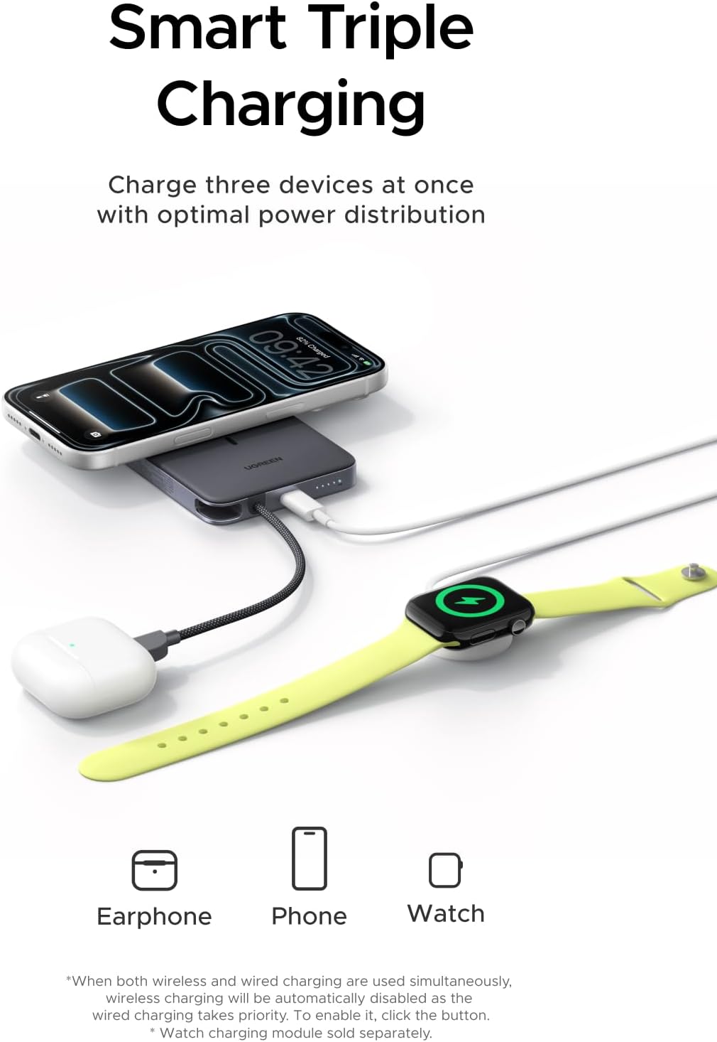 UGREEN 10000mAh MagSafe Power Bank Qi2 15W Magnetic Wireless Charger, MagFlow Air 13.9mm Ultra Slim, 30W Fast Charging, Built-in USB-C Cable, Flight Safe Battery Pack for iPhone 17/16/15 Series