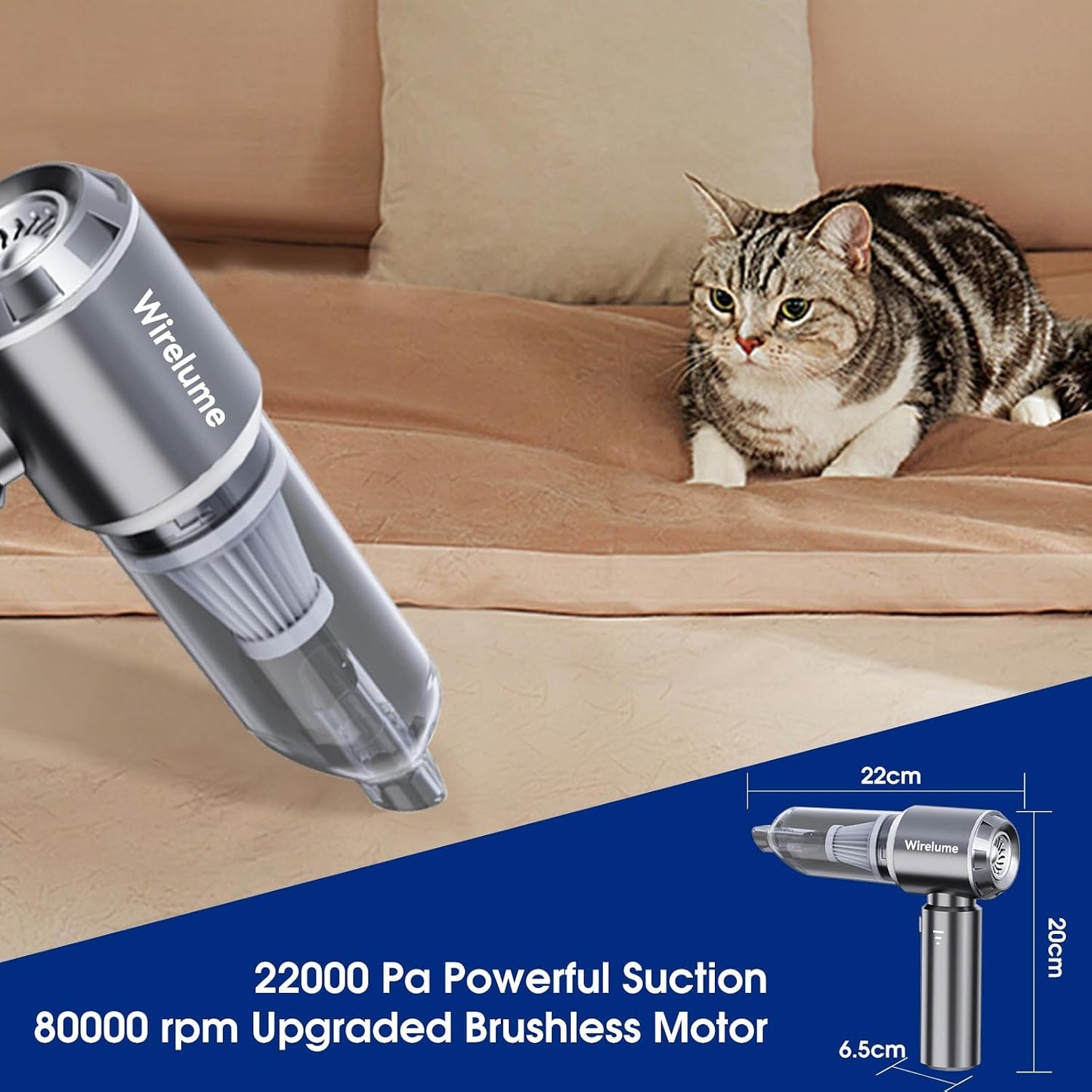 SEO Title:  Handheld Cordless Car Vacuum Cleaner 22000Pa – Powerful Rechargeable Mini Vacuum with Brushless Motor, Strong Cyclonic Suction & Air Blower for Car, Home, Office & Pet Hair Cleaning