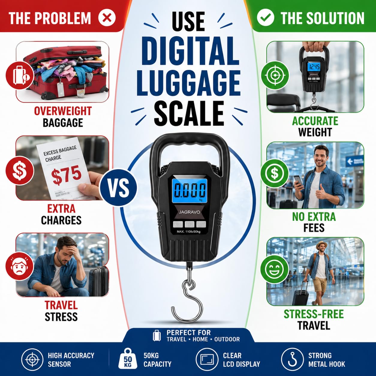 SEO Title:  Digital Fish Scale 110lb/50kg – Portable Electronic Hanging Fishing Scale with Backlit LCD Display, Large Handle, Luggage & Postal Weight Scale for Travel, Camping & Outdoor Use