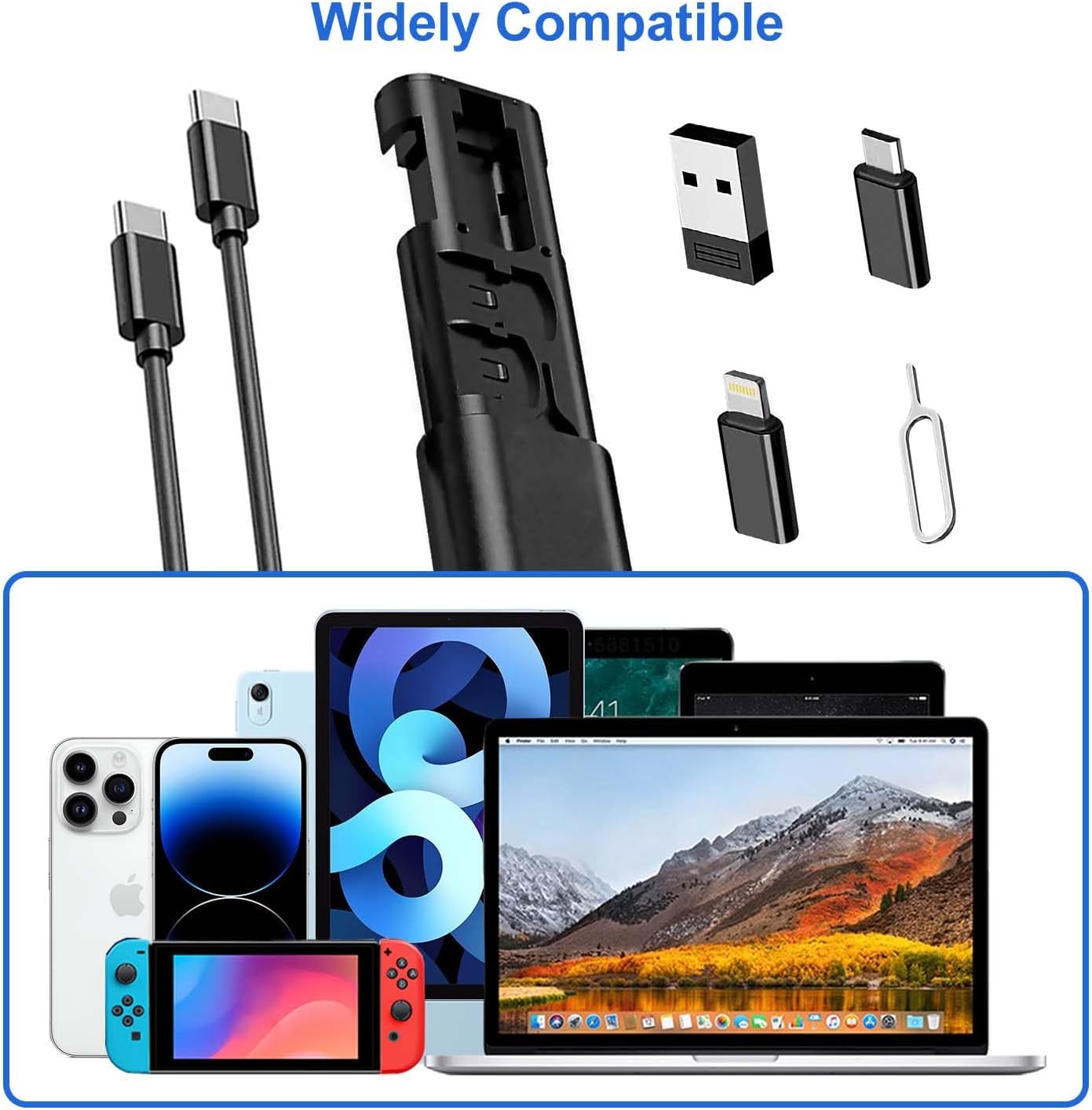 Multi USB Charging Adapter Cable Kit, USB C to Ligh-ting Adapter Box, Conversion Set USB A Type C Lightn-ing Micro Adapter Kit,60W Charging and Data Transfer Cable Kit Sim Tray Eject Tool Slots