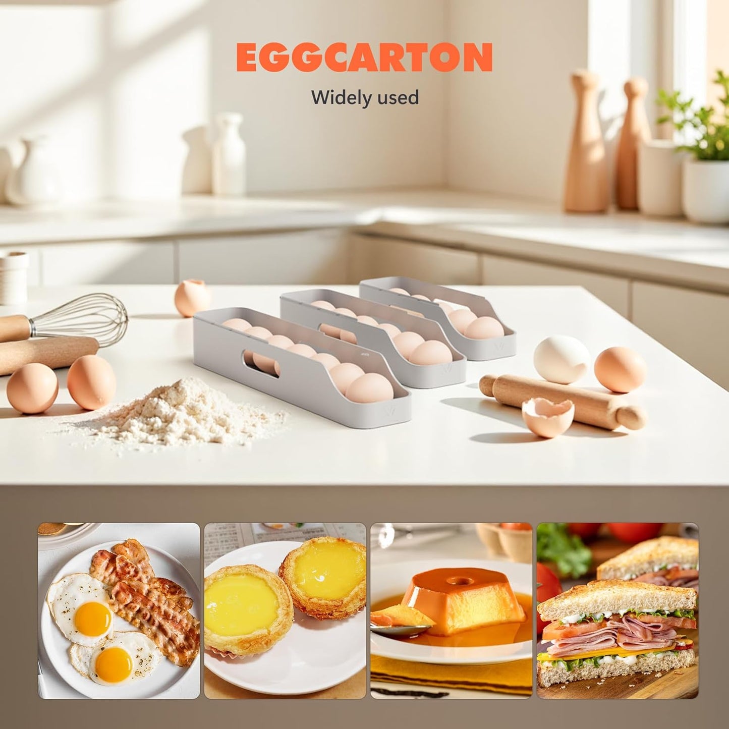 Li&Zhao Rolling Egg Dispenser for Refrigerator – Automatic Egg Holder & Space-Saving Egg Tray Organizer for Fridge, Countertop & Kitchen Storage (Gray)