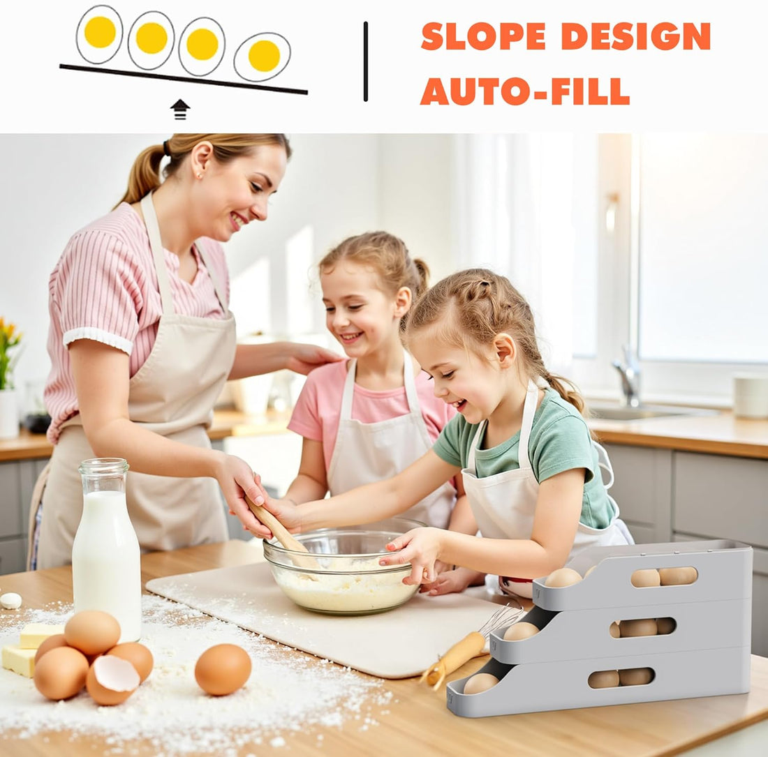 Li&Zhao Rolling Egg Dispenser for Refrigerator – Automatic Egg Holder & Space-Saving Egg Tray Organizer for Fridge, Countertop & Kitchen Storage (Gray)