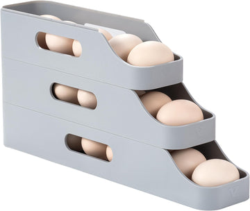 Li&Zhao Rolling Egg Dispenser for Refrigerator – Automatic Egg Holder & Space-Saving Egg Tray Organizer for Fridge, Countertop & Kitchen Storage (Gray)