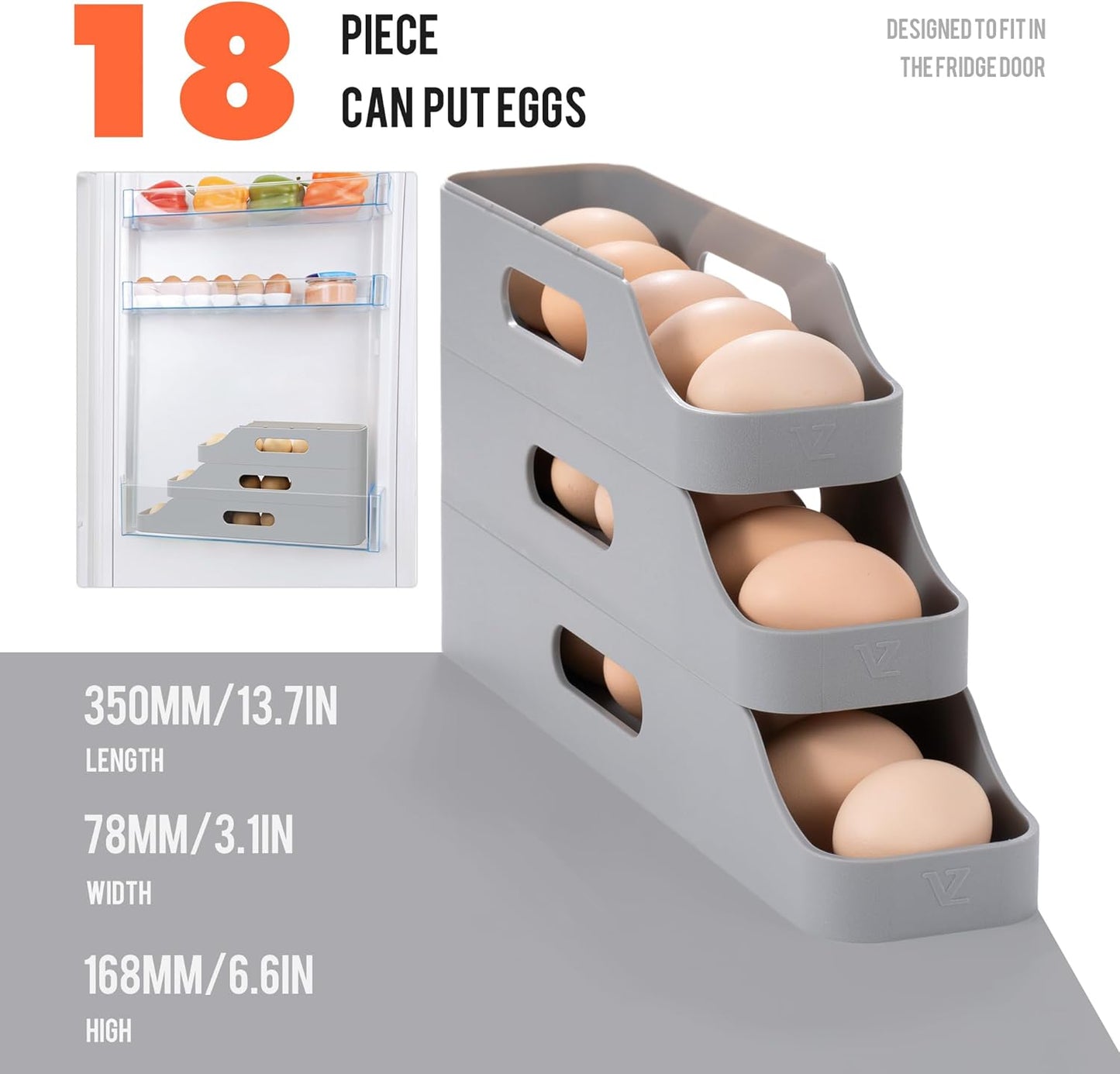 Li&Zhao Rolling Egg Dispenser for Refrigerator – Automatic Egg Holder & Space-Saving Egg Tray Organizer for Fridge, Countertop & Kitchen Storage (Gray)