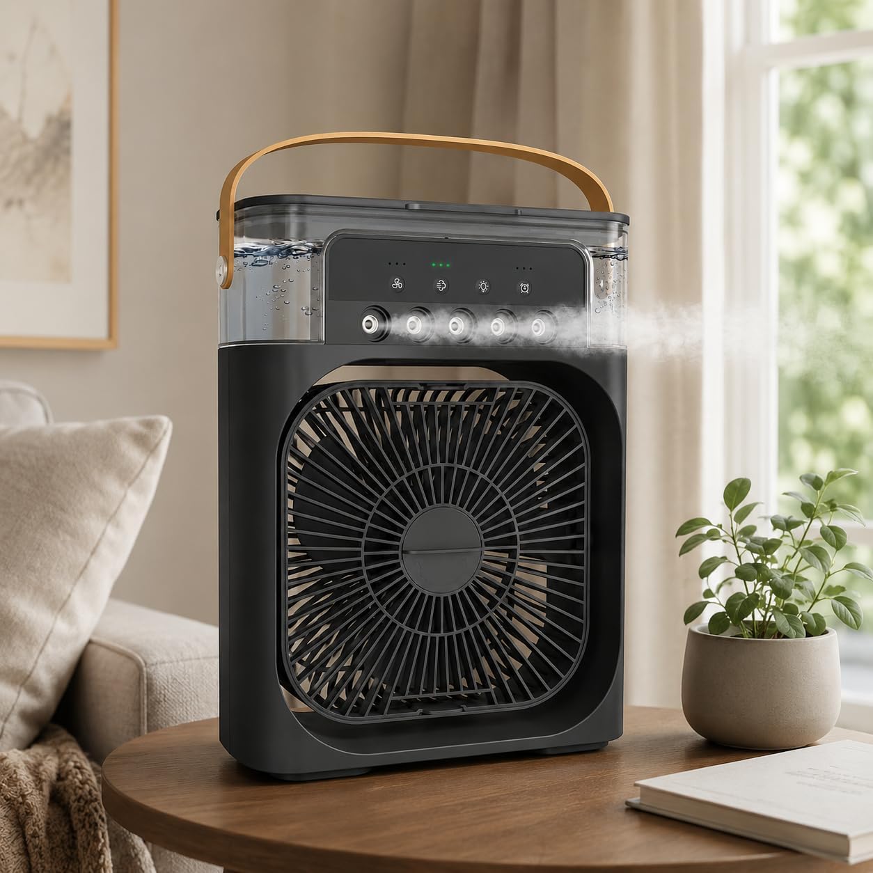 SEO Title:  OVA Portable Air Cooler Fan with Humidifier – Rechargeable Personal Mini Mist Fan, 3-Speed USB Desk Cooling Fan with LED Light for Home, Office, Bedroom & Shop