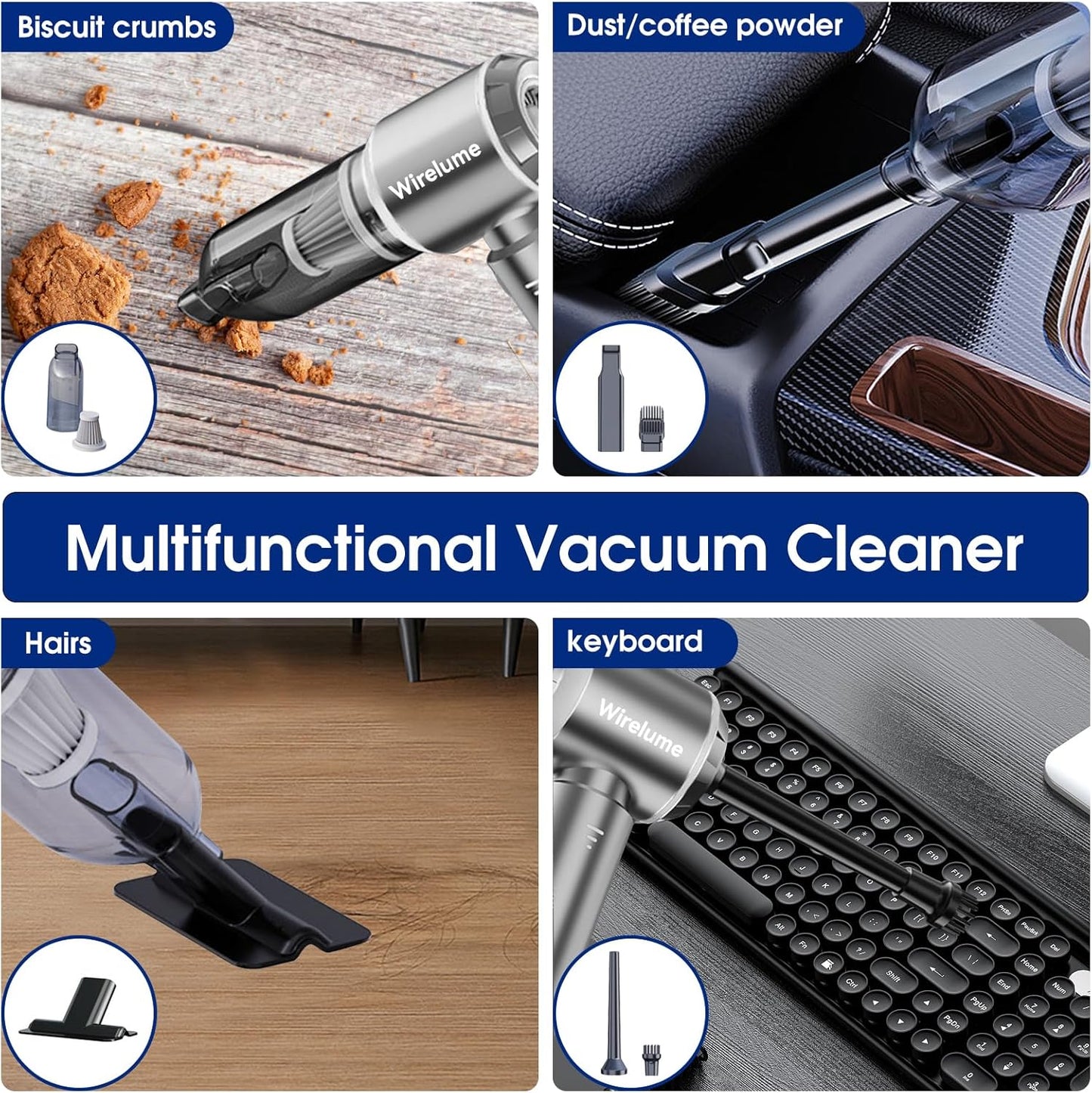 SEO Title:  Handheld Cordless Car Vacuum Cleaner 22000Pa – Powerful Rechargeable Mini Vacuum with Brushless Motor, Strong Cyclonic Suction & Air Blower for Car, Home, Office & Pet Hair Cleaning
