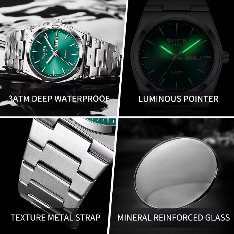Luxury Men's Quartz Watch – Waterproof Stainless Steel Wrist Watch with Luminous Hands, Date & Week Display | Fashion Casual Business Watch for Men