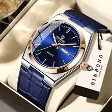 Luxury leather strap quartz wristwatches precise luminous waterproof auto date week display durable men's watch reloj