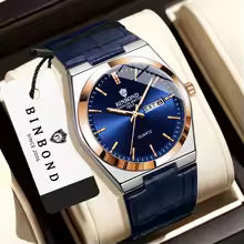 Luxury leather strap quartz wristwatches precise luminous waterproof auto date week display durable men's watch reloj