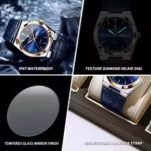 Luxury leather strap quartz wristwatches precise luminous waterproof auto date week display durable men's watch reloj