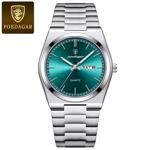 Luxury Men's Quartz Watch – Waterproof Stainless Steel Wrist Watch with Luminous Hands, Date & Week Display | Fashion Casual Business Watch for Men